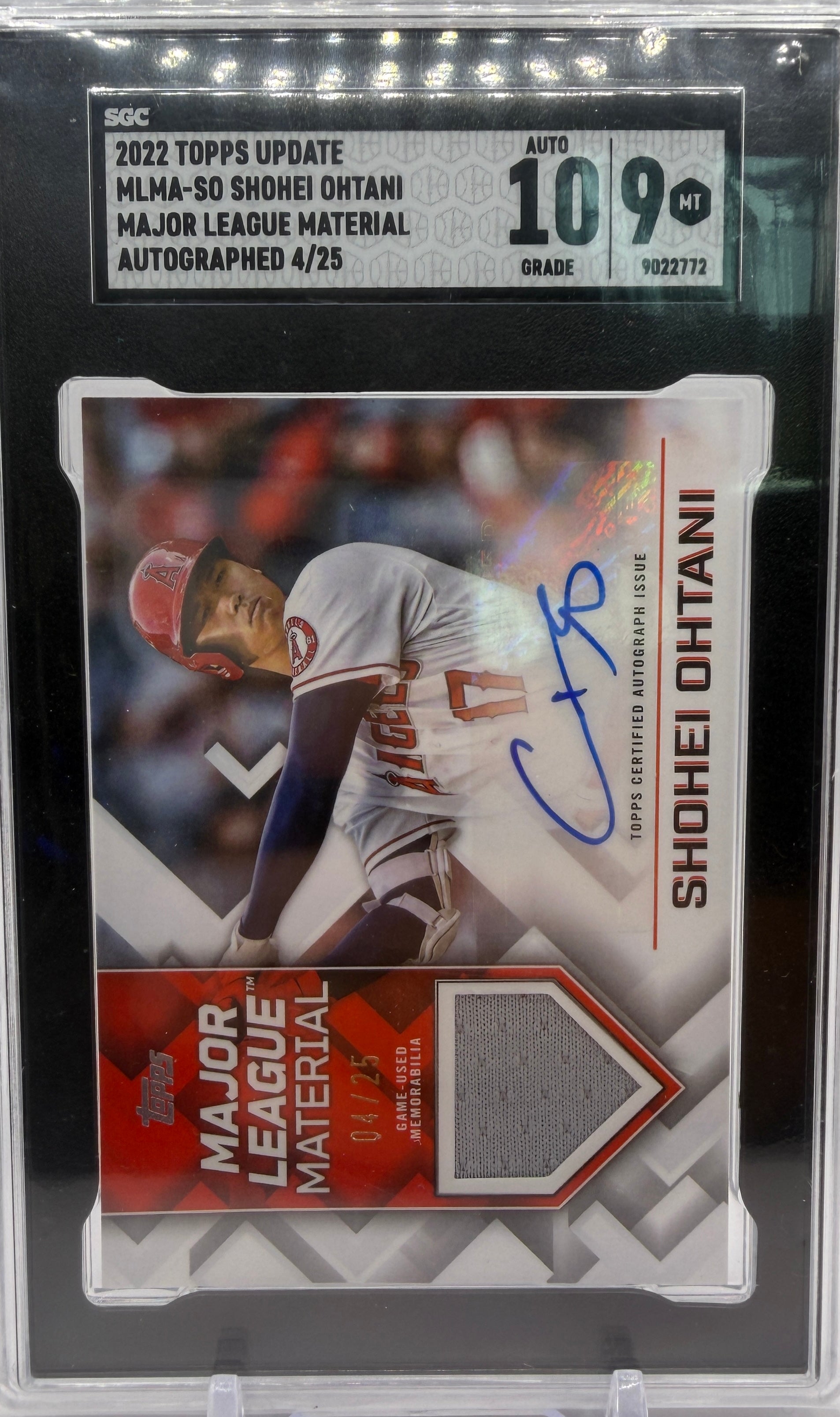 2022 Topps Update Shohei Ohtani Auto/Relic SGC 9 with 10 auto